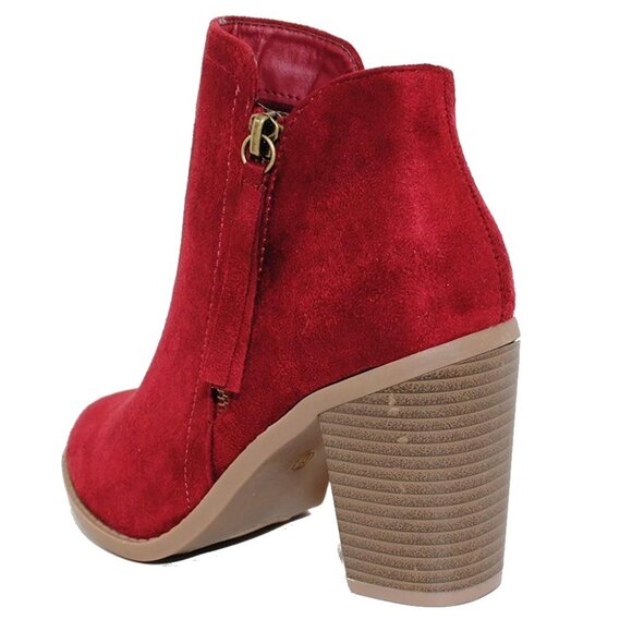 Stacked Chunky Heel Booties Rich Wine-Colored Suede Ankle Boots | Bold. Textured - Picture 4 of 5